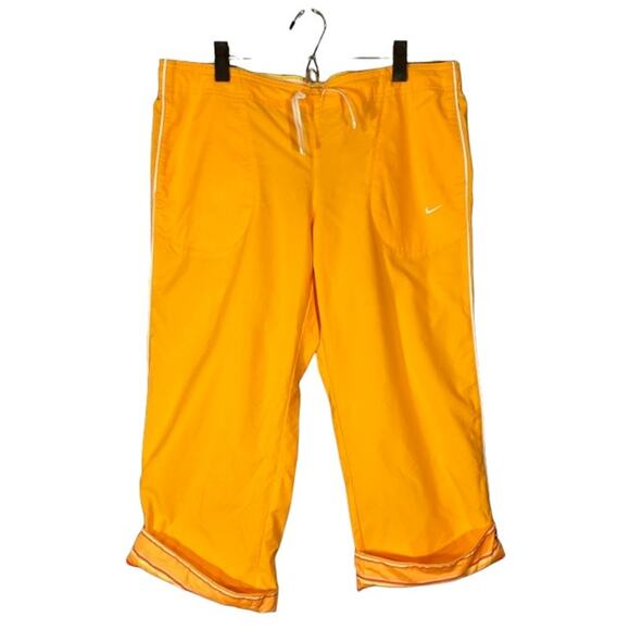 Nike Orange Drawstring Waist Cropped Cuffed Capri Golf Pants Women Sz L - Picture 1 of 10